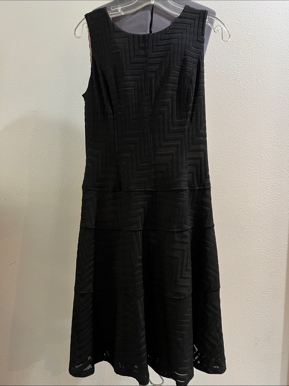Anne Klein Black Textured Fit-and-Flare Dress